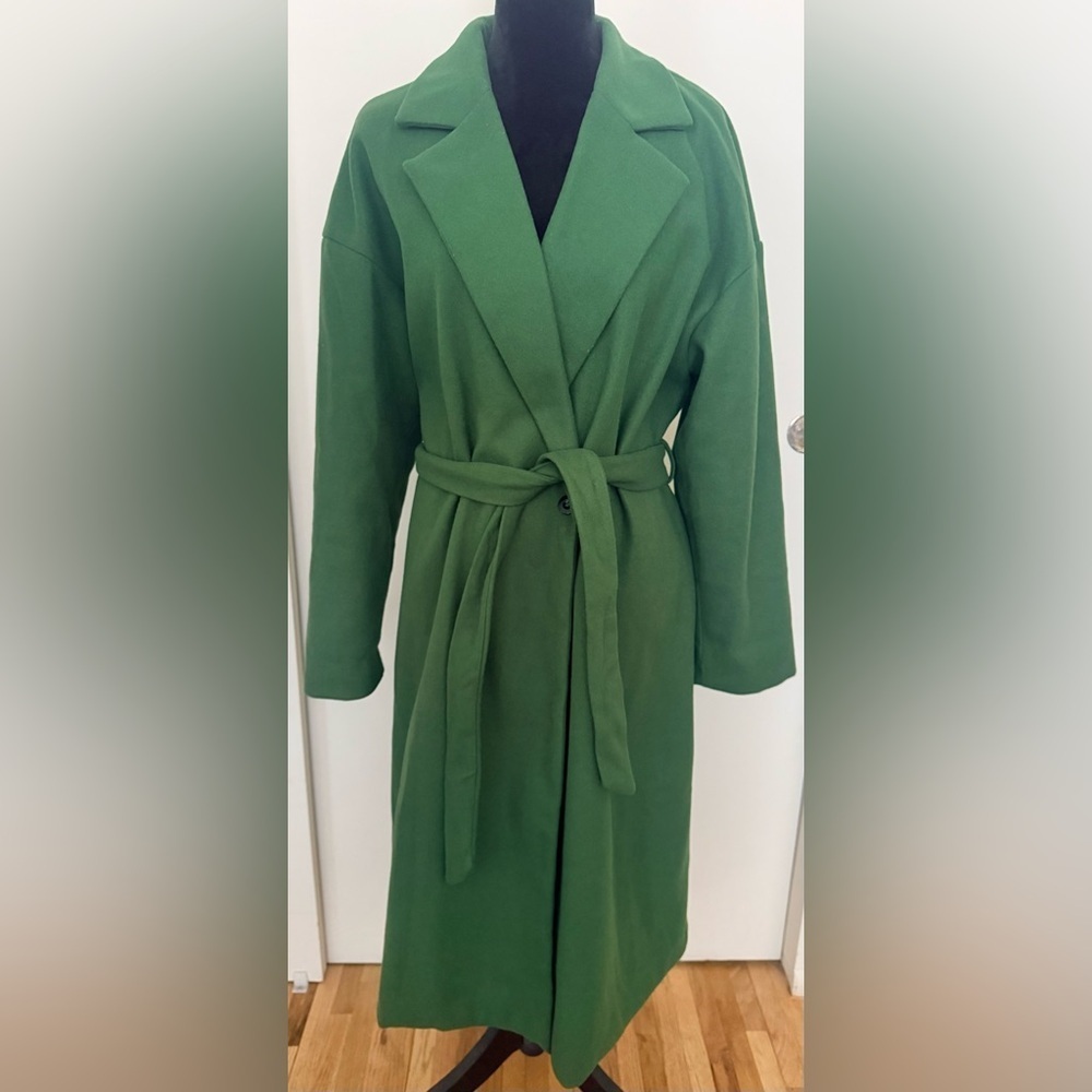 SHEIN Single Breasted Belted Green Coat - XL
